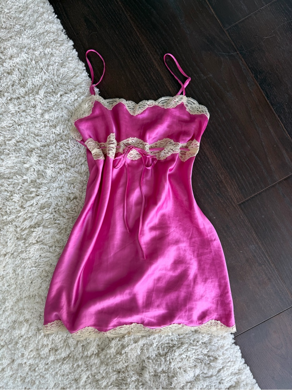 Victoria’s Secret Y2K Pink Satin Slip Mini Dress with Lace